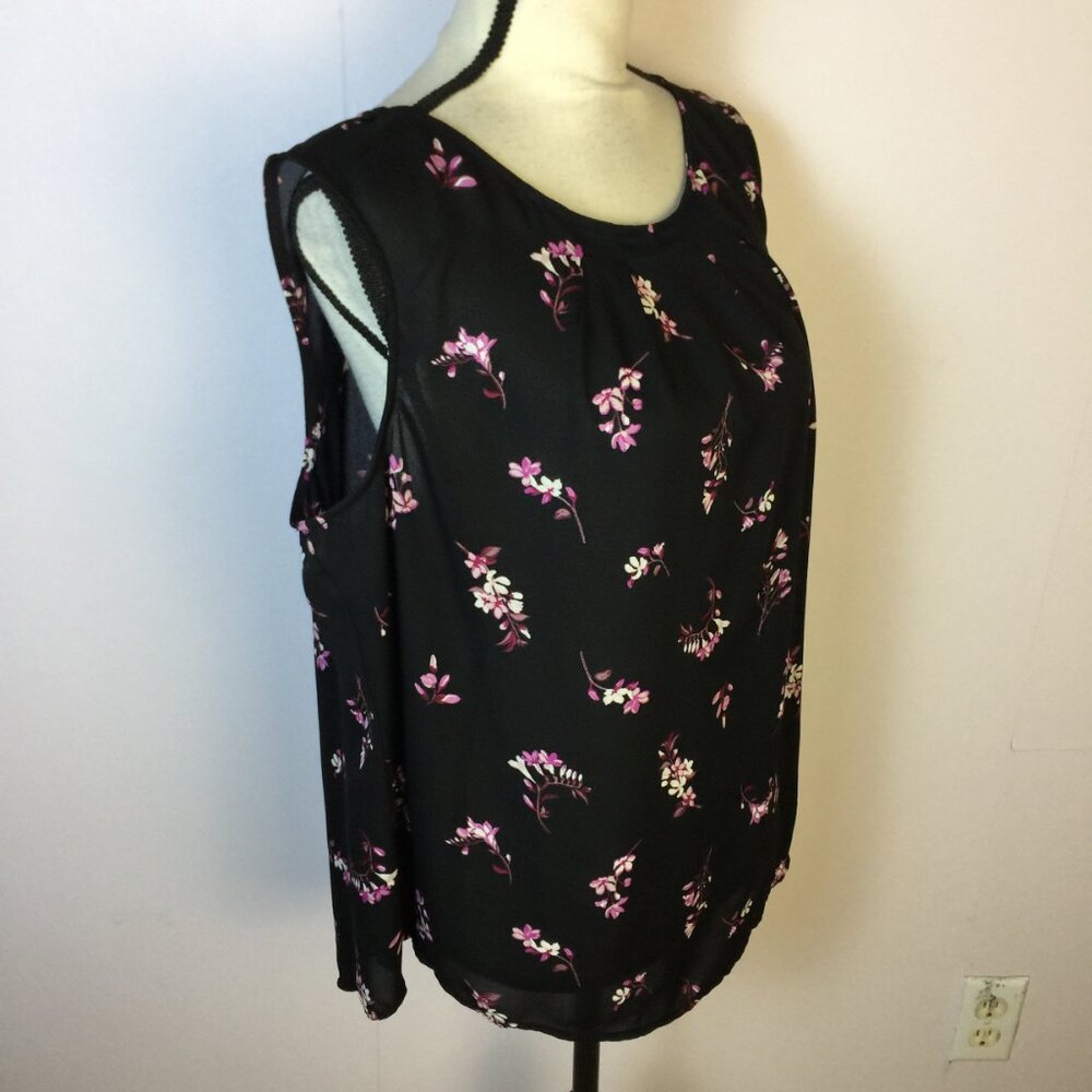 Worthington Blouse Tank Top Size 2XL XXL Womans Black Purple Floral Sleeveless - Picture 3 of 13